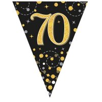 Happy 70th Birthday Black Sparkling Fizz Party Bunting