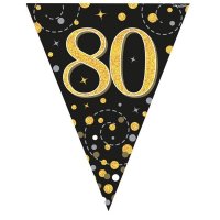 Happy 80th Birthday Black Sparkling Fizz Party Bunting