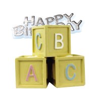 Baby Blocks Cake Topper & Happy Birthday Motto
