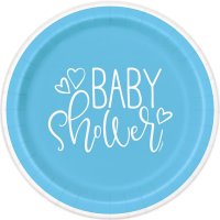 (image for) Blue Baby Shower Hearts Paper Plates 8pk