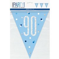Blue & Silver Glitz Age 90 Flag Banner