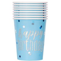Happy Birthday Blue & Silver Glitz Paper Cups 8pk