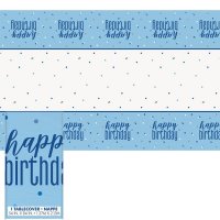 Happy Birthday Blue & Silver Glitz Plastic Tablecover