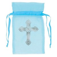 Religious Blue Organza Favour Bag 12pk