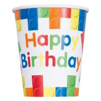 Happy Birthday Building Blocks Paper Cups 8pk
