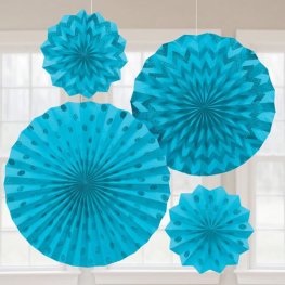 (image for) Caribbean Blue Glitter Paper Fans 4pk