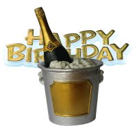 Champagne Bucket And Happy Birthday Motto Cake Topper
