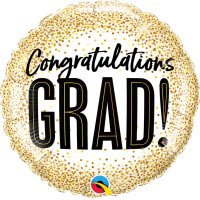 18" Congratulations Grad Gold Glitter Dots Foil Balloons