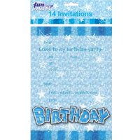 Happy Birthday Blue Glam Invitations 14pk