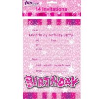 Happy Birthday Pink Glam Invitations 14pk