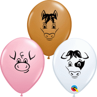 5" Farm Animal Faces Assorted Latex Balloons 100pk