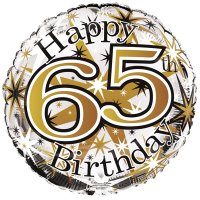 18" Happy 65th Birthday Black & Gold Foil Balloons