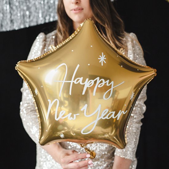 19" Happy New Year Gold Star Foil Balloons