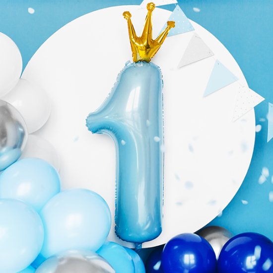 36" Age 1 Blue & Gold Crown Shape Foil Balloons