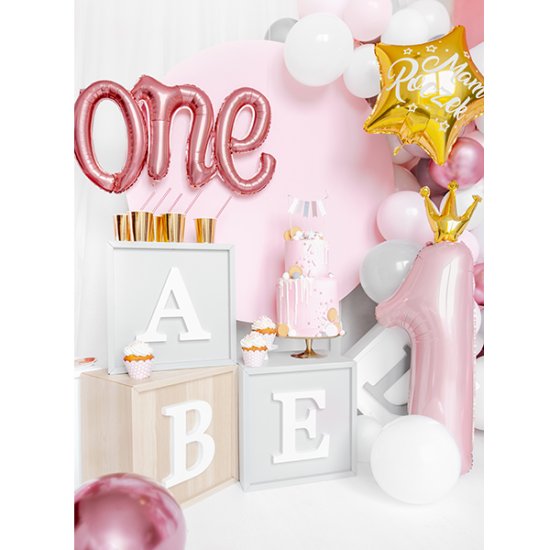 36" Age 1 Pink & Gold Crown Shape Foil Balloons