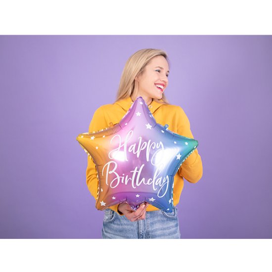 19" Rainbow Coloured Happy Birthday Star Foil Balloons