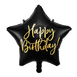 (image for) 19" Black Happy Birthday Star Foil Balloons