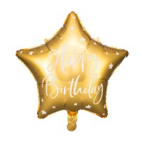 19" Gold Happy Birthday Star Foil Balloons