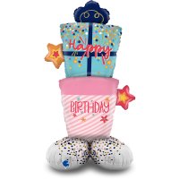 47" Happy Birthday Gift Boxes Stand Up Air Fill Balloons