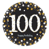 100th Birthday Gold Celebration Plates 8pk