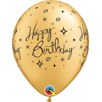 (image for) 11" Gold Birthday Elegant Sparkles & Swirls Latex Balloons 25pk