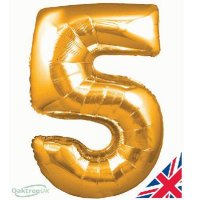 34" Oaktree Gold Number 5 Shape Balloons
