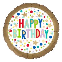 18" Happy Birthday Gold Satin Dots Foil Balloons