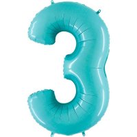 40" Grabo Pastel Blue Number 3 Supershape Balloons