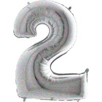 40" Grabo Silver Holographic Number 2 Supershape Balloons