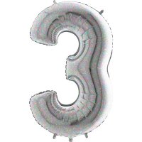 40" Grabo Silver Holographic Number 3 Supershape Balloons