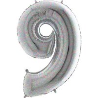 40" Grabo Silver Holographic Number 9 Supershape Balloons