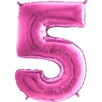 26" Grabo Fuchsia Pink Number 5 Shape Balloons