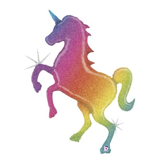 (image for) 54" Glitter Rainbow Unicorn Shape Balloons