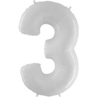 40" Grabo Shiny White Number 3 Shape Balloons