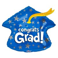 (image for) 18" Congrats Grad Blue Cap Foil Balloons