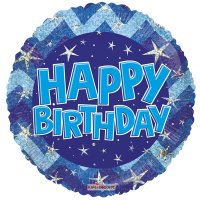 (image for) 18" Blue Holographic Happy Birthday Balloons