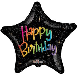 (image for) 18" ECO Happy Birthday Multicolour Star Foil Balloons