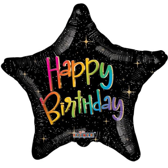 (image for) 18" ECO Happy Birthday Multicolour Star Foil Balloons