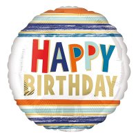 18" Happy Birthday Stripes Foil Balloons
