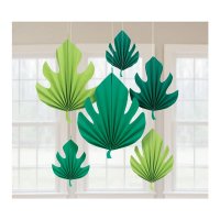 Hawaiian Palm Leaf Shaped Paper Fans 6pk