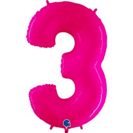 (image for) 40" Grabo Hot Pink Shiny Number 3 Supershape Balloons