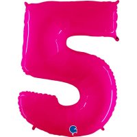 40" Grabo Hot Pink Shiny Number 5 Supershape Balloons