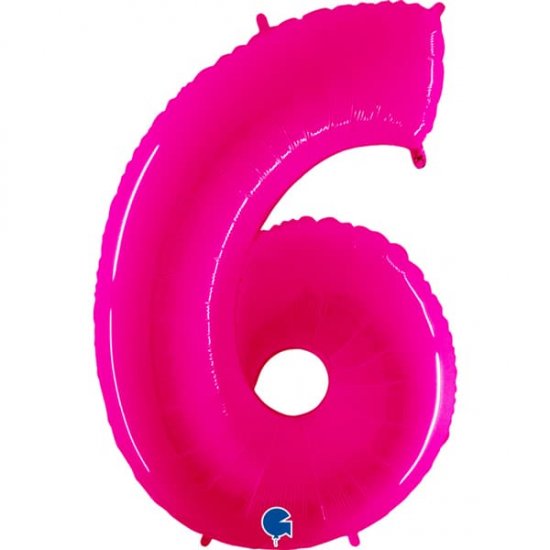 40" Grabo Hot Pink Shiny Number 6 Supershape Balloons