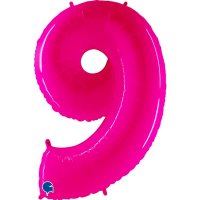 40" Grabo Hot Pink Shiny Number 9 Supershape Balloons