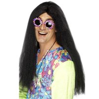 Black Long Hippy Wigs With Centre Parting
