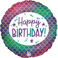 18" Glitter Mermaid Happy Birthday Holographic Foil Balloons