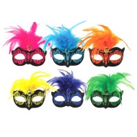 Neon Venetian Eye Masks With Feathers