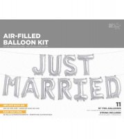 16" Just Married Silver Balloons Kit