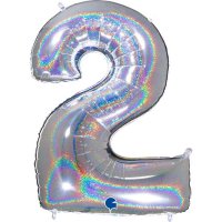 40" Grabo Holographic Silver Glitter Number 2 Shape Balloons
