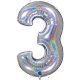 (image for) 40" Grabo Holographic Silver Glitter Number 3 Shape Balloons